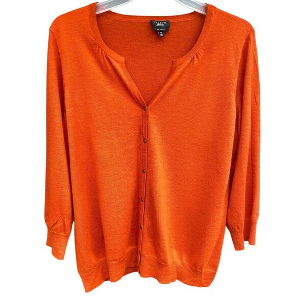 Talbots Pure Cashmere Women Petites Size 1X Ripe Papaya Orange Cardigan Sweater - Picture 5 of 12